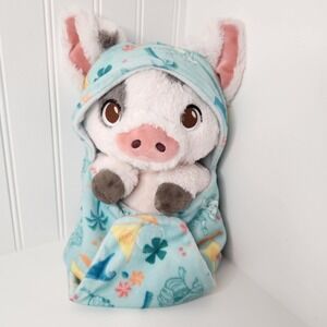 Disney Parks Pua Plush Toy Disney Babies White Grey Swaddle Blanket Moana Pig
